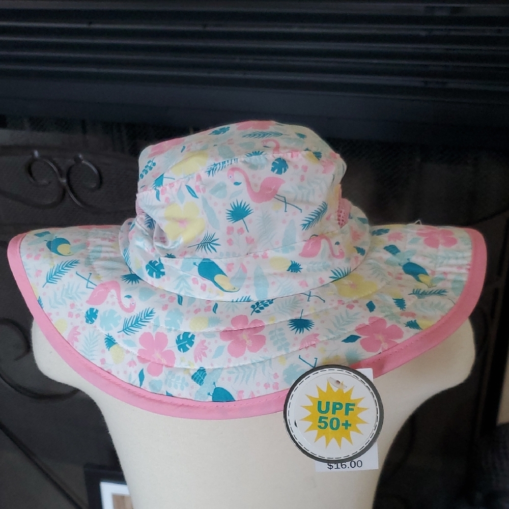 Toddler Girls Addie & Tate Floral Flamingo Boonie Sun Hat UPF 50+ Size 2T-4T NWT